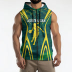 Australian Opals Basketball Sleeveless Zip Hoodie Iconic Green And Gold Silhouette With Sharp Abstract Graphics