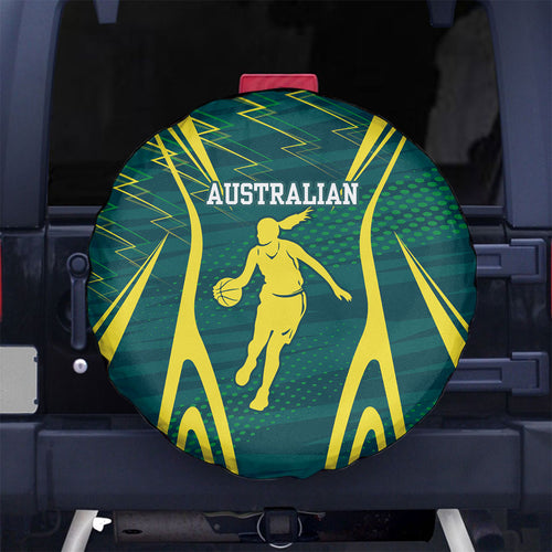 Australian Opals Basketball Spare Tire Cover Iconic Green And Gold Silhouette With Sharp Abstract Graphics