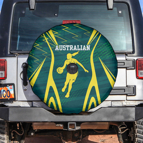Australian Opals Basketball Spare Tire Cover Iconic Green And Gold Silhouette With Sharp Abstract Graphics