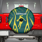 Australian Opals Basketball Spare Tire Cover Iconic Green And Gold Silhouette With Sharp Abstract Graphics