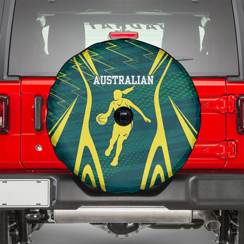 Australian Opals Basketball Spare Tire Cover Iconic Green And Gold Silhouette With Sharp Abstract Graphics