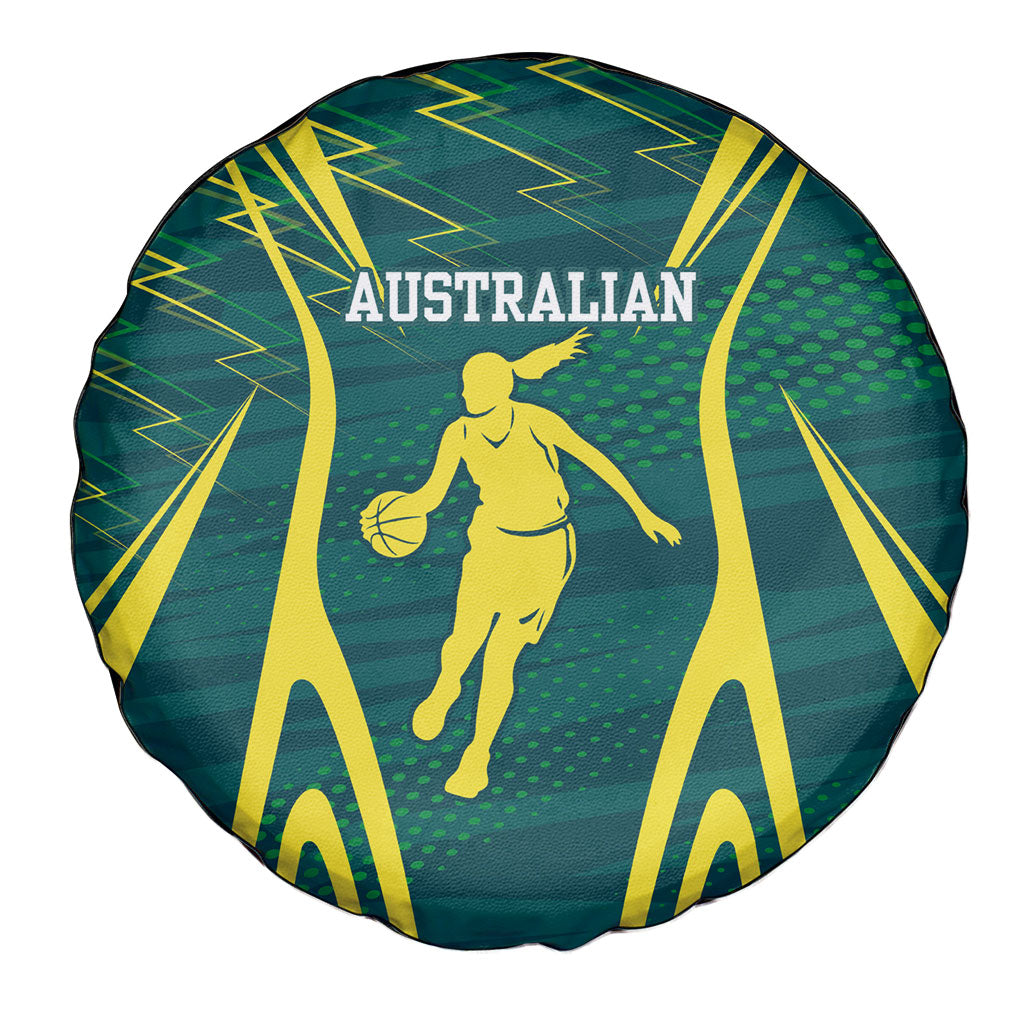 Australian Opals Basketball Spare Tire Cover Iconic Green And Gold Silhouette With Sharp Abstract Graphics
