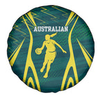 Australian Opals Basketball Spare Tire Cover Iconic Green And Gold Silhouette With Sharp Abstract Graphics