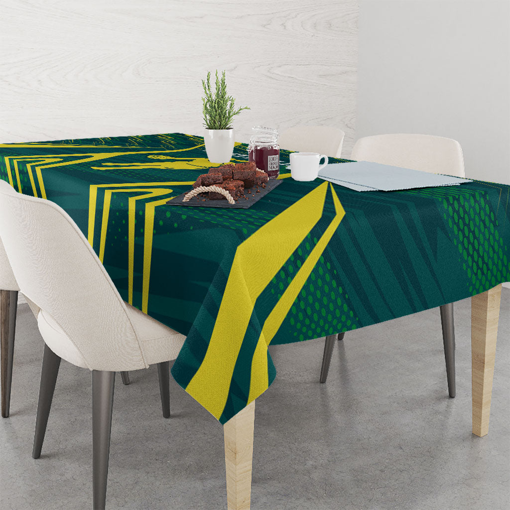 Australian Opals Basketball Tablecloth Iconic Green And Gold Silhouette With Sharp Abstract Graphics
