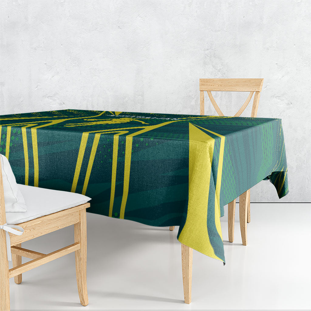 Australian Opals Basketball Tablecloth Iconic Green And Gold Silhouette With Sharp Abstract Graphics