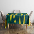 Australian Opals Basketball Tablecloth Iconic Green And Gold Silhouette With Sharp Abstract Graphics