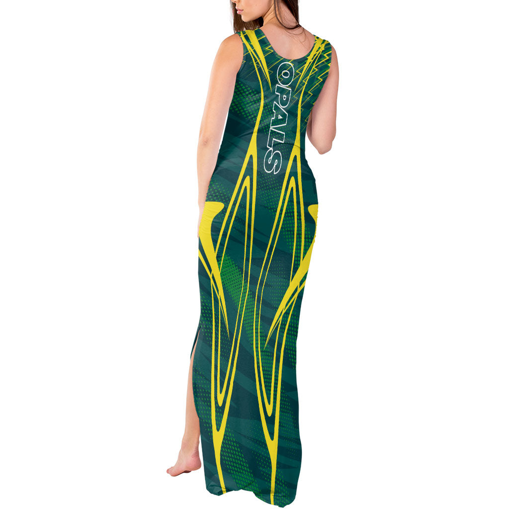 Australian Opals Basketball Tank Maxi Dress Iconic Green And Gold Silhouette With Sharp Abstract Graphics