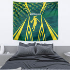 Australian Opals Basketball Tapestry Iconic Green And Gold Silhouette With Sharp Abstract Graphics
