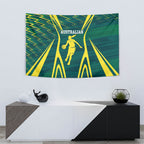 Australian Opals Basketball Tapestry Iconic Green And Gold Silhouette With Sharp Abstract Graphics