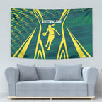 Australian Opals Basketball Tapestry Iconic Green And Gold Silhouette With Sharp Abstract Graphics