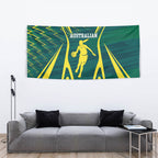 Australian Opals Basketball Tapestry Iconic Green And Gold Silhouette With Sharp Abstract Graphics
