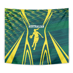 Australian Opals Basketball Tapestry Iconic Green And Gold Silhouette With Sharp Abstract Graphics