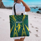Australian Opals Basketball Tote Bag Iconic Green And Gold Silhouette With Sharp Abstract Graphics