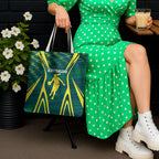 Australian Opals Basketball Tote Bag Iconic Green And Gold Silhouette With Sharp Abstract Graphics
