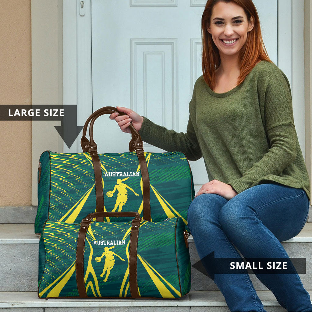 Australian Opals Basketball Travel Bag Iconic Green And Gold Silhouette With Sharp Abstract Graphics