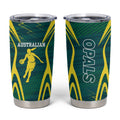 Australian Opals Basketball Tumbler Cup Iconic Green And Gold Silhouette With Sharp Abstract Graphics