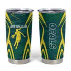 Australian Opals Basketball Tumbler Cup Iconic Green And Gold Silhouette With Sharp Abstract Graphics