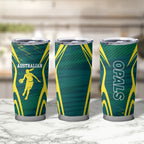 Australian Opals Basketball Tumbler Cup Iconic Green And Gold Silhouette With Sharp Abstract Graphics