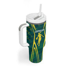 Australian Opals Basketball Tumbler With Handle Iconic Green And Gold Silhouette With Sharp Abstract Graphics