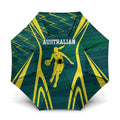 Australian Opals Basketball Umbrella Iconic Green And Gold Silhouette With Sharp Abstract Graphics