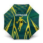 Australian Opals Basketball Umbrella Iconic Green And Gold Silhouette With Sharp Abstract Graphics