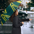 Australian Opals Basketball Umbrella Iconic Green And Gold Silhouette With Sharp Abstract Graphics