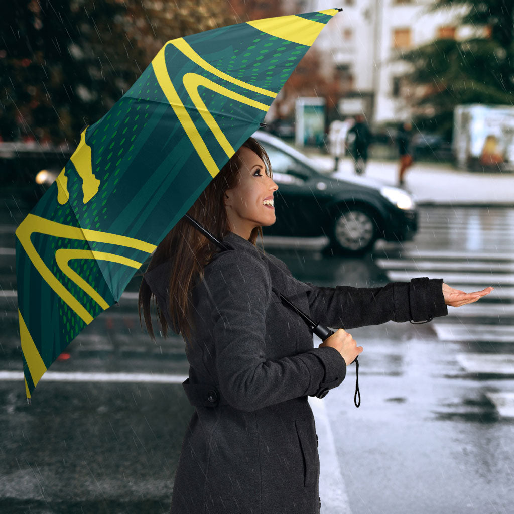 Australian Opals Basketball Umbrella Iconic Green And Gold Silhouette With Sharp Abstract Graphics