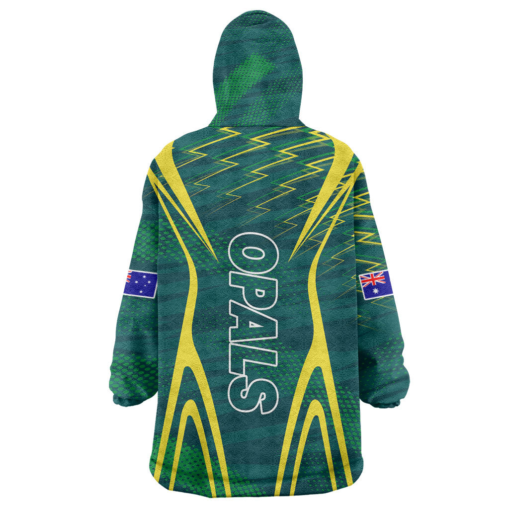 Australian Opals Basketball Wearable Blanket Hoodie Iconic Green And Gold Silhouette With Sharp Abstract Graphics