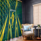 Australian Opals Basketball Window Curtain Iconic Green And Gold Silhouette With Sharp Abstract Graphics