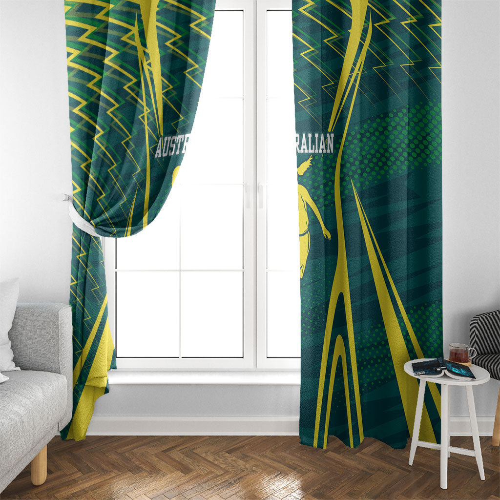 Australian Opals Basketball Window Curtain Iconic Green And Gold Silhouette With Sharp Abstract Graphics