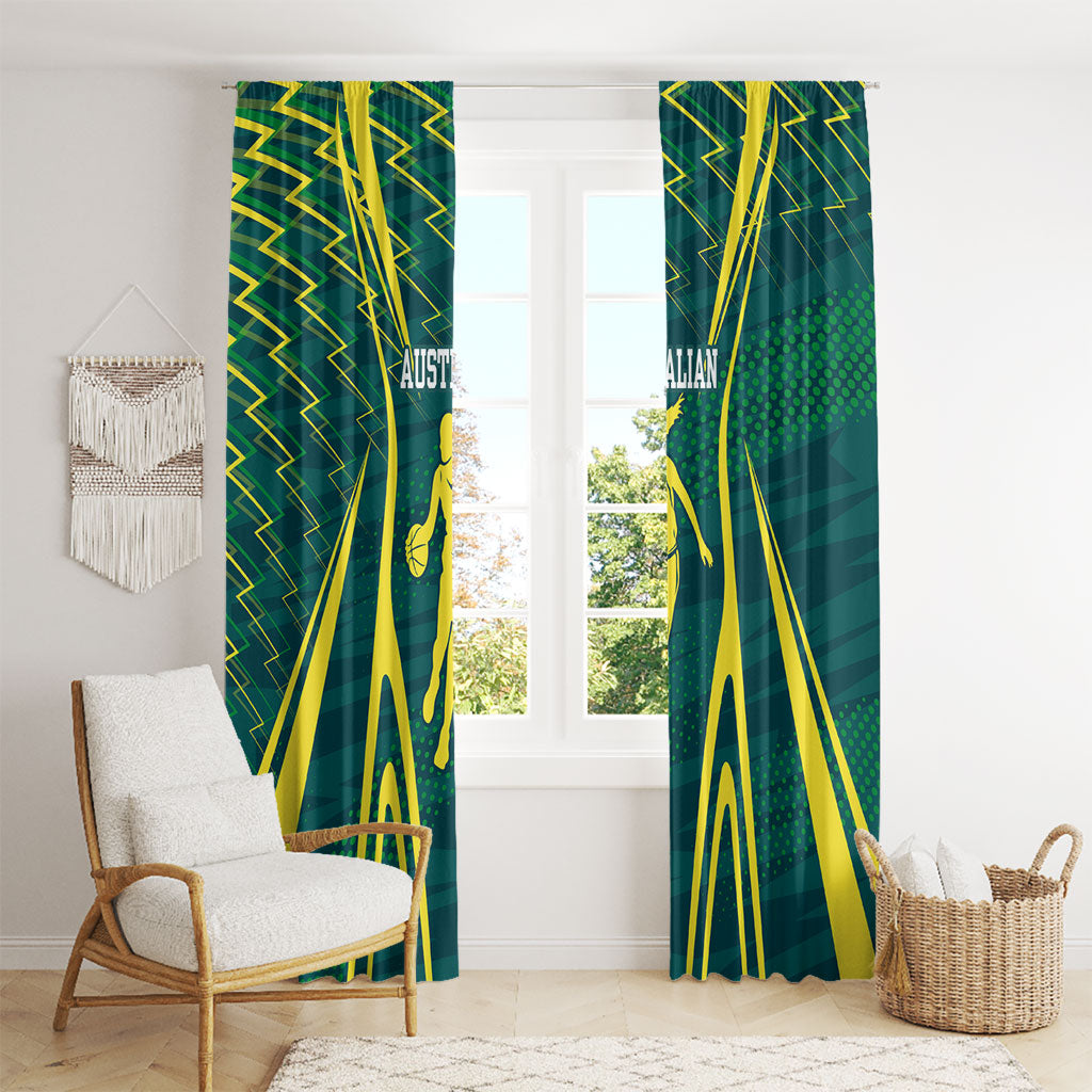 Australian Opals Basketball Window Curtain Iconic Green And Gold Silhouette With Sharp Abstract Graphics