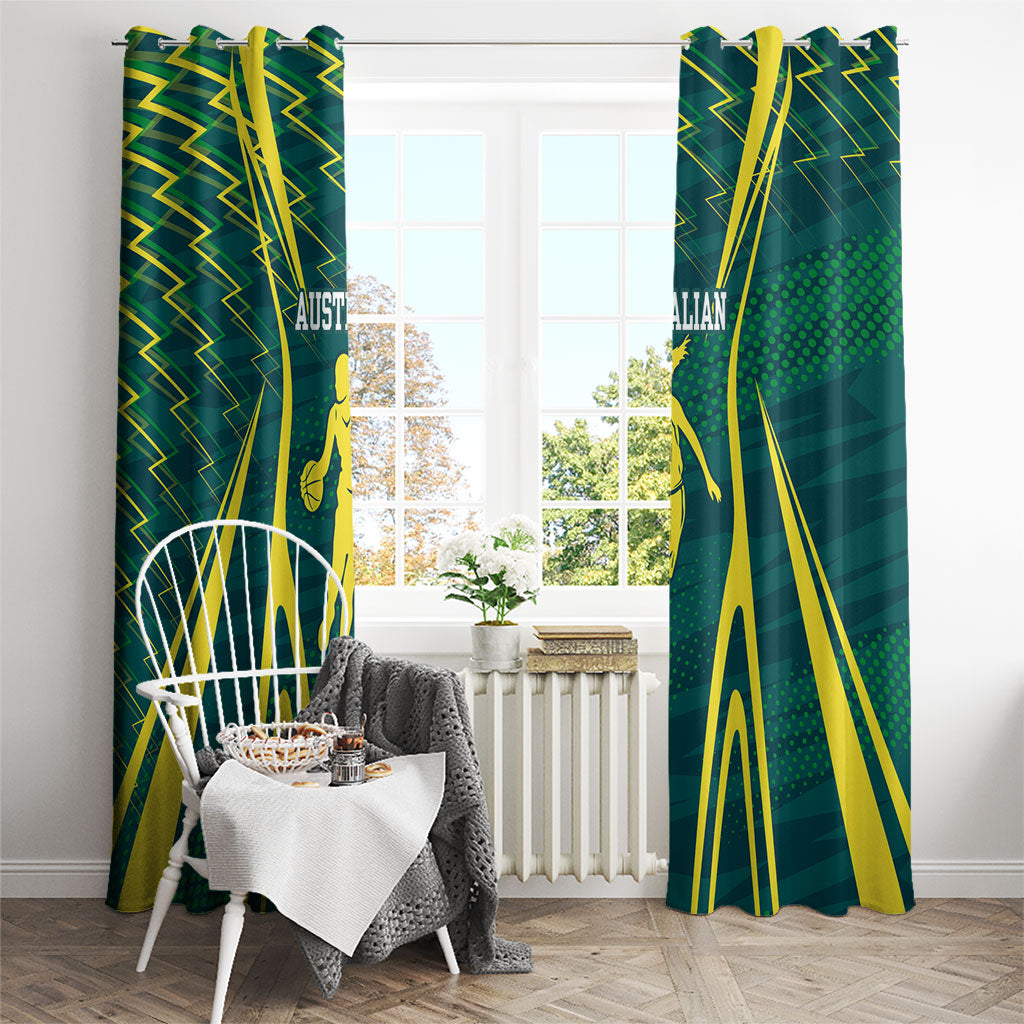 Australian Opals Basketball Window Curtain Iconic Green And Gold Silhouette With Sharp Abstract Graphics