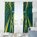 Australian Opals Basketball Window Curtain Iconic Green And Gold Silhouette With Sharp Abstract Graphics