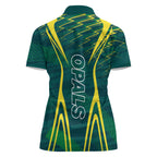Australian Opals Basketball Women Polo Shirt Iconic Green And Gold Silhouette With Sharp Abstract Graphics
