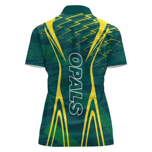 Australian Opals Basketball Women Polo Shirt Iconic Green And Gold Silhouette With Sharp Abstract Graphics