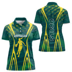 Australian Opals Basketball Women Polo Shirt Iconic Green And Gold Silhouette With Sharp Abstract Graphics
