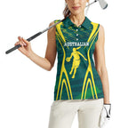 Australian Opals Basketball Women Sleeveless Polo Shirt Iconic Green And Gold Silhouette With Sharp Abstract Graphics