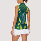 Australian Opals Basketball Women Sleeveless Polo Shirt Iconic Green And Gold Silhouette With Sharp Abstract Graphics
