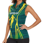 Australian Opals Basketball Women Sleeveless Polo Shirt Iconic Green And Gold Silhouette With Sharp Abstract Graphics