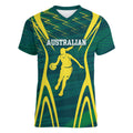 Australian Opals Basketball Women V-Neck T-Shirt Iconic Green And Gold Silhouette With Sharp Abstract Graphics