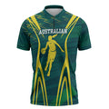 Australian Opals Basketball Zipper Polo Shirt Iconic Green And Gold Silhouette With Sharp Abstract Graphics