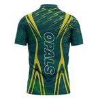 Australian Opals Basketball Zipper Polo Shirt Iconic Green And Gold Silhouette With Sharp Abstract Graphics