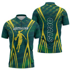 Australian Opals Basketball Zipper Polo Shirt Iconic Green And Gold Silhouette With Sharp Abstract Graphics