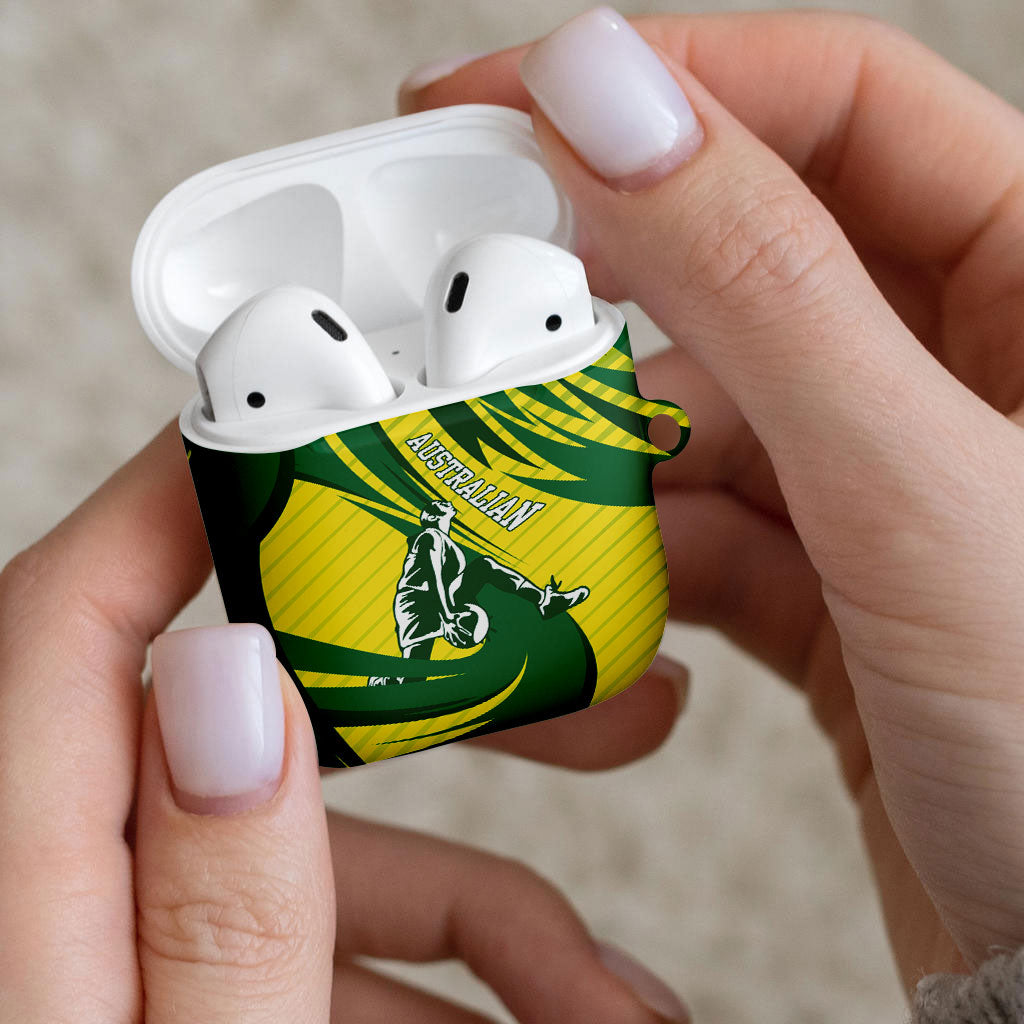 Australian Opals Basketball AirPods Case Green and Gold Tribal Pattern Athletic Abstract Art