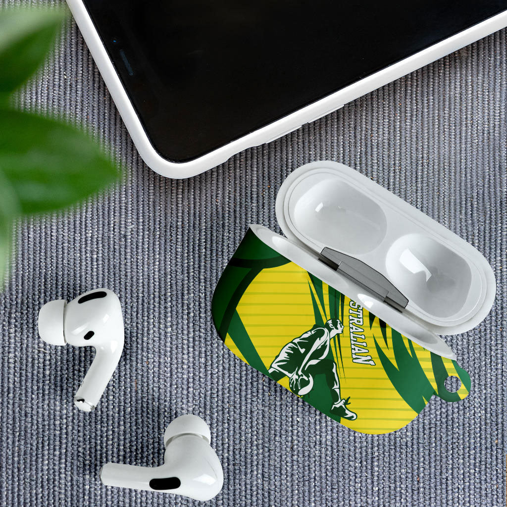 Australian Opals Basketball AirPods Case Green and Gold Tribal Pattern Athletic Abstract Art