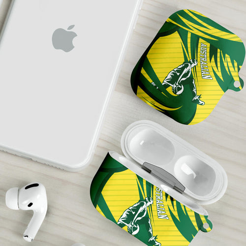 Australian Opals Basketball AirPods Case Green and Gold Tribal Pattern Athletic Abstract Art
