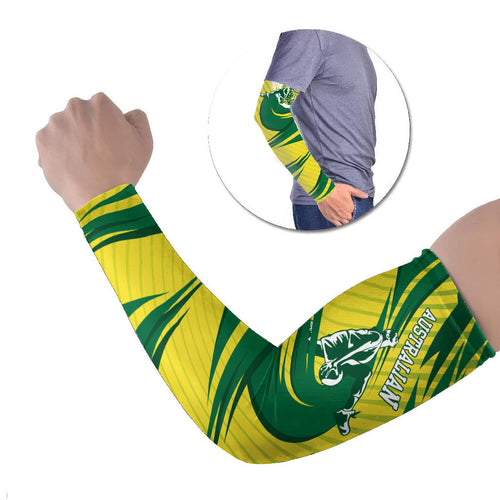 Australian Opals Basketball Arm Sleeves Green and Gold Tribal Pattern Athletic Abstract Art