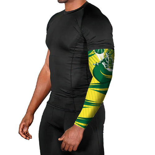 Australian Opals Basketball Arm Sleeves Green and Gold Tribal Pattern Athletic Abstract Art