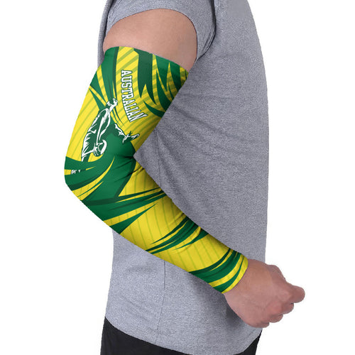 Australian Opals Basketball Arm Sleeves Green and Gold Tribal Pattern Athletic Abstract Art