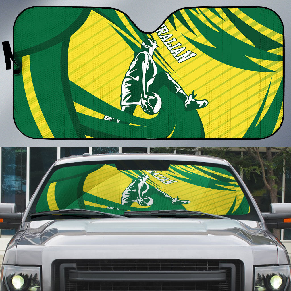 Australian Opals Basketball Auto Sun Shade Green and Gold Tribal Pattern Athletic Abstract Art